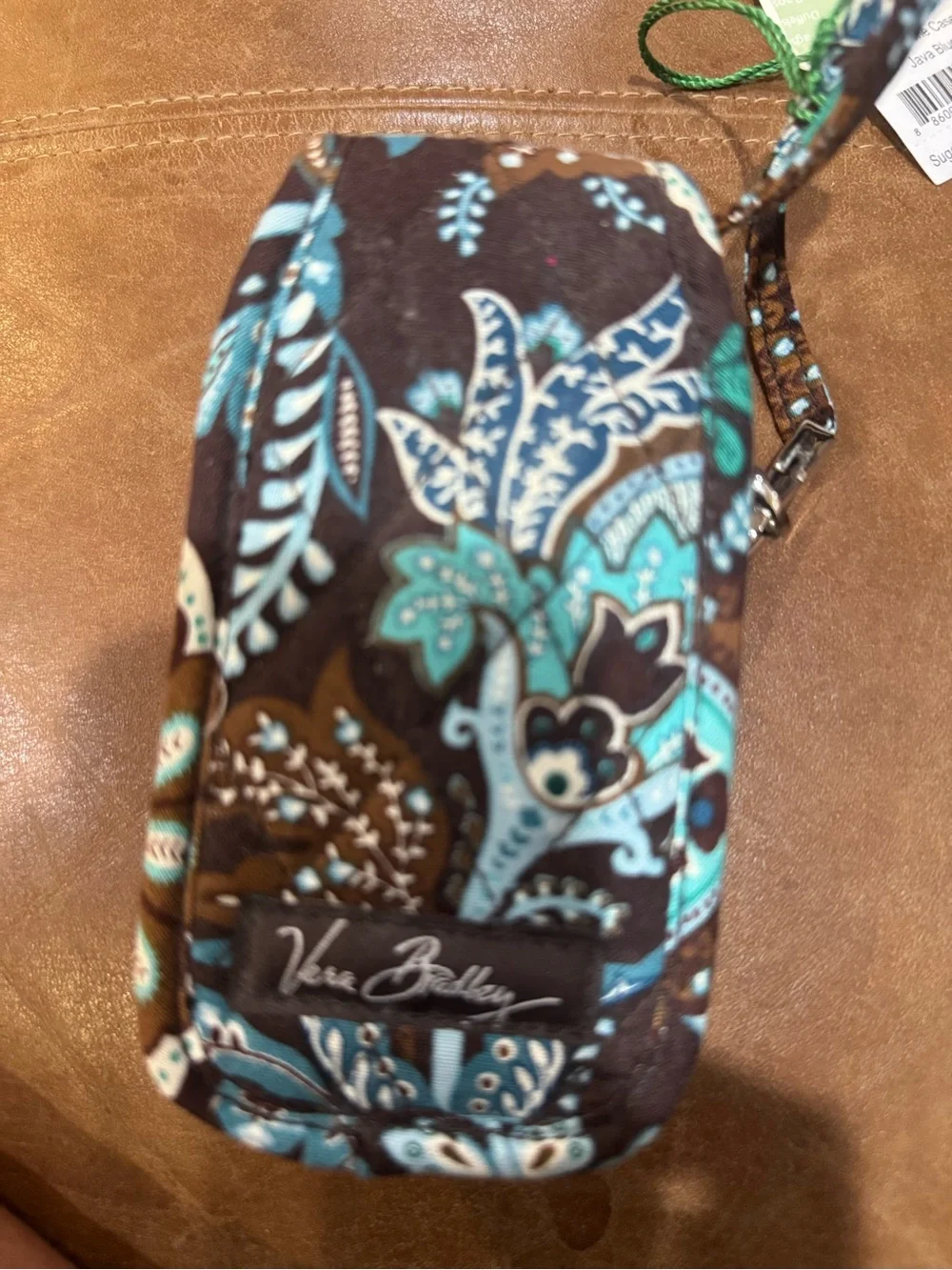 Vera Bradley Brown Teal Floral Quilted Key & Card Holder Wristlet